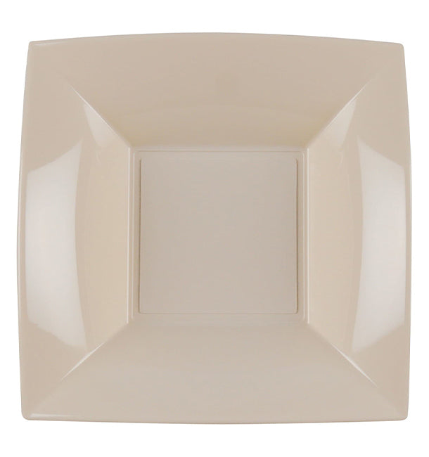 PIATTI FONDI QUADRATI "CHAMPAGNE" GOLD PLAST  25pz