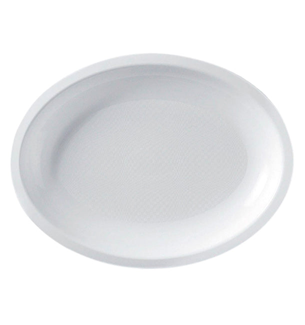 PIATTI OVALI GRANDI "BIANCO" DIAM.31 GOLD PLAST  25pz