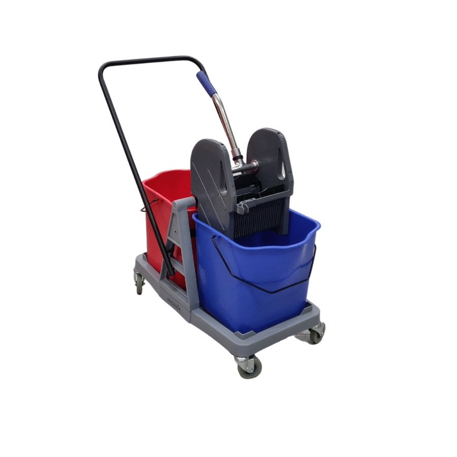 Carrello per pulizie doppia vasca, due secchi con strizzatore 50Lt